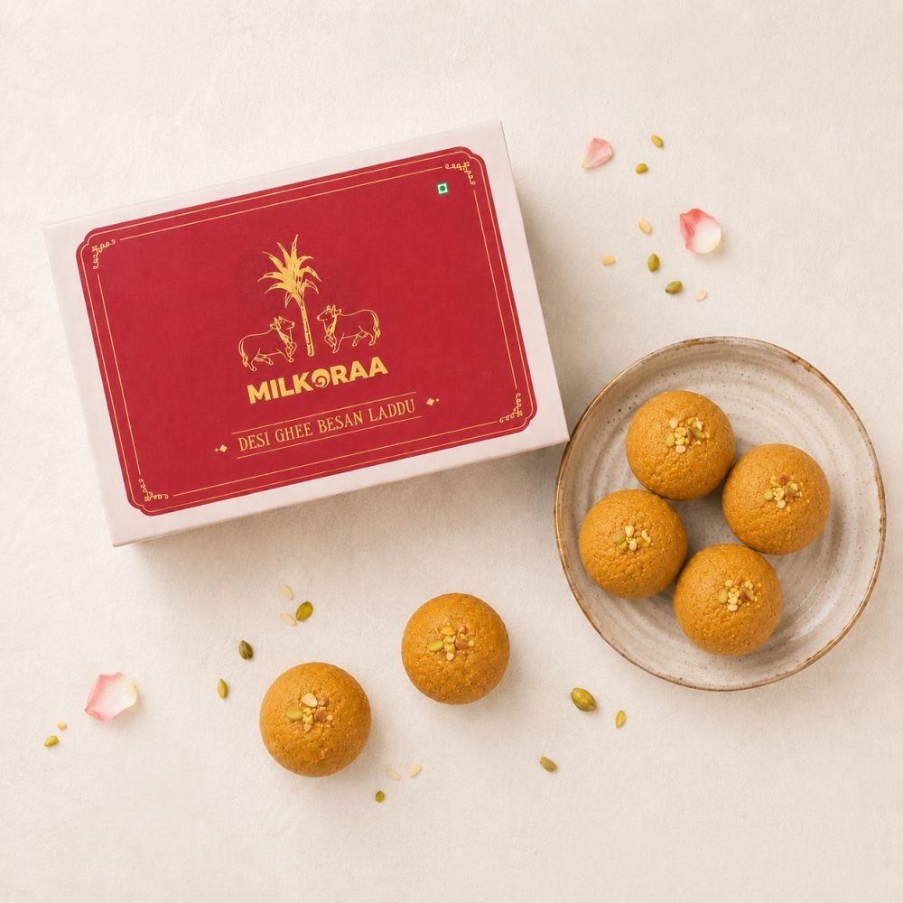 laddoo product final 2 Besan Laddoo – No Sugar, Made with Jaggery & Desi Ghee | 250g - Image 1