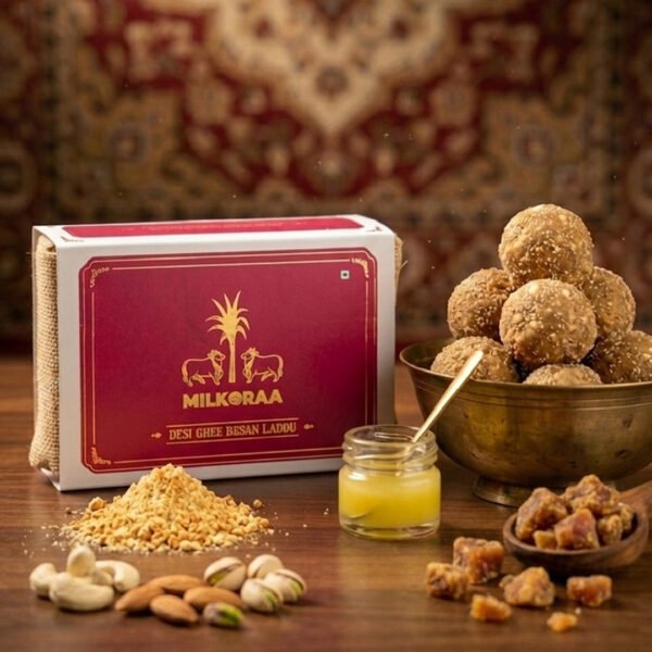 Besan Laddoo – No Sugar, Made with Jaggery & Desi Ghee | Milkoraa